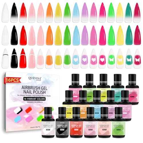 QUEVINA 16 Colors Airbrush Gel Nail Polish Set ? Safe, Odorless Formula for Stunning Baby Boomer Nail Art ? No Dilution Needed, Long-Lasting & Vibrant Shades 16X15ml