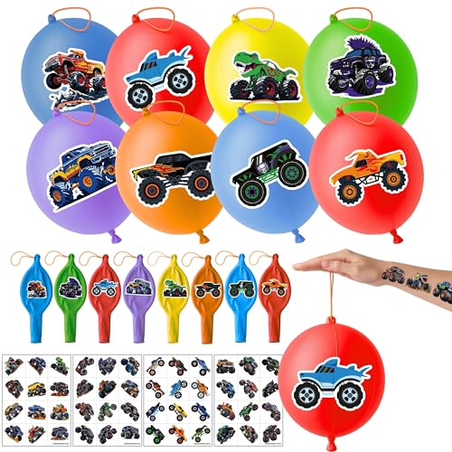 Monster Truck Party Favors 72pc Set - Balloons & Tattoos