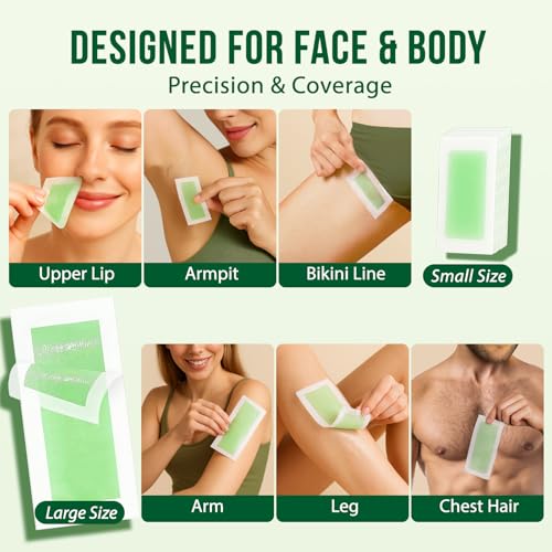 Wax Strips for Hair Removal Kit: 60 Pieces 40 Body & 20 Facial Waxing Strips for Face, Eyebrow, Arms, Legs, Underarm, and Bikini