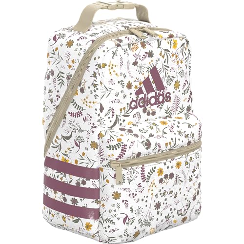 adidas Santiago Insulated Lunch Bag (6.5L) with clip lock handle, Woodland Floral Chalk White/Wonder Orchid Purple, One Size