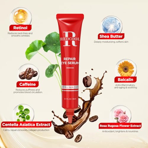 Caffeine & Retinol Under Eye Serum ? Dermatologist-Tested, Fast Absorbing, Correction for Puffy Eye Bags Fine Lines Dark Circles Wrinkles While Providing Moisturizing Care 0.7 Oz