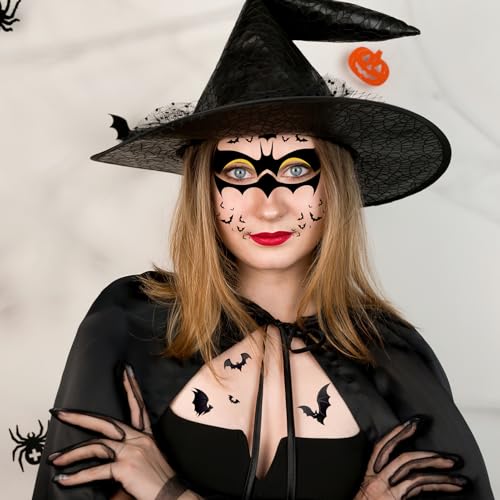 Halloween Bat Face Tattoos - 4 Sheets Temporary Tattoo Stickers