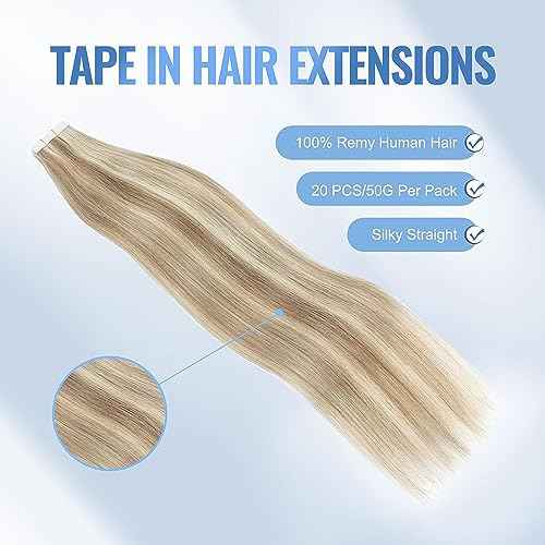 Sixstarhair Light Brown Highlights Tape In Hair Extensions - Brown Mixed With Ash Blonde Seamless Straight 18 Inch 50g [Color P8-60#-18 Inch]