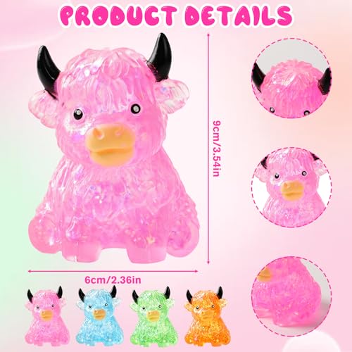 Blue Glitter Highland Cow Stress Relief Fidget Toy - Sensory Squeeze Ball, Anxiety & Desk Decor