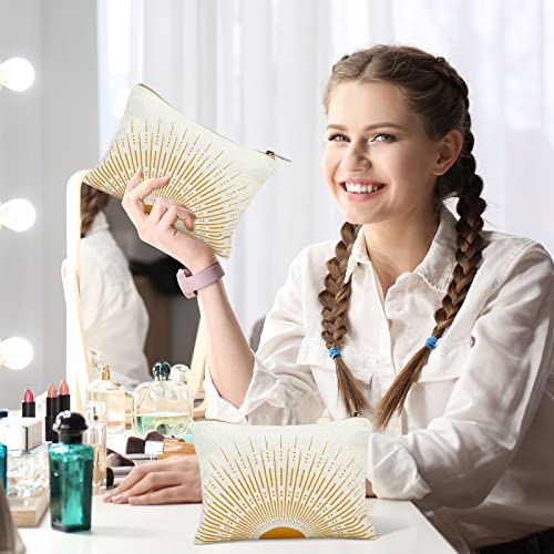Pinkunn 10 Pcs Sunshine Ray Makeup Bag Organizer Mother's Day Boho Cosmetic Bag Cute Makeup Pouch Zipper Make up Small Cosmetic Pouch for Travel Accessory for Women Girls Travel