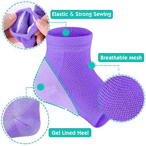 Moisturizing Gel Heel Socks for Dry Cracked Feet - Open Toe 6-Pack