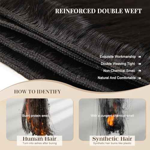 Straight Human Hair Bundles 10 12 14 Inch 12A Brazilian 3 Bundles Deals Human Hair 100% Unprocessed Virgin Hair Double Machin Weft for Black Women Natural Black Color Hair Extensions