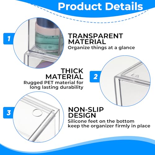 3-Tier Clear Stackable Makeup Organizer with Removable Dividers,Acrylic Medicine Cabinet Organizer and Storage for Bathroom Mirror Cabinets, Vanity, Closet, Countertop with Drawer