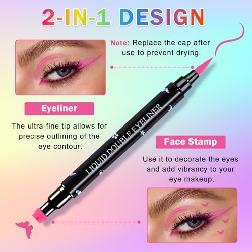 7-Piece Eyeliner Stamp Set with Dual-Ended Liquid Liner Pen
