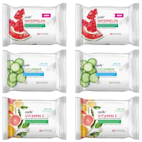 Epielle Makeup Remover Wipes, 30 Count Pack of 6