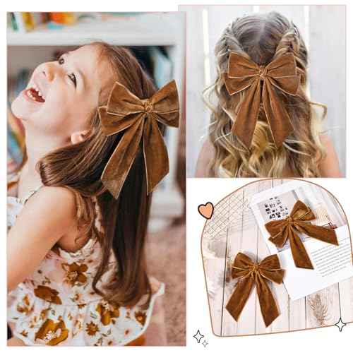 2PCS Velvet Hair Bow Brown Bow Hair Ribbon Clips for women Girls Fall Alligator Hair Clips Hair Accessories Toddlers Kids Teens