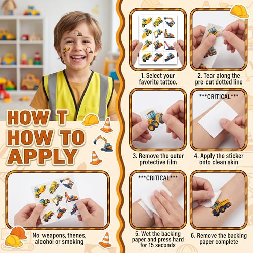 96 Construction Temporary Tattoos for Kids | Trucks & Vehicles