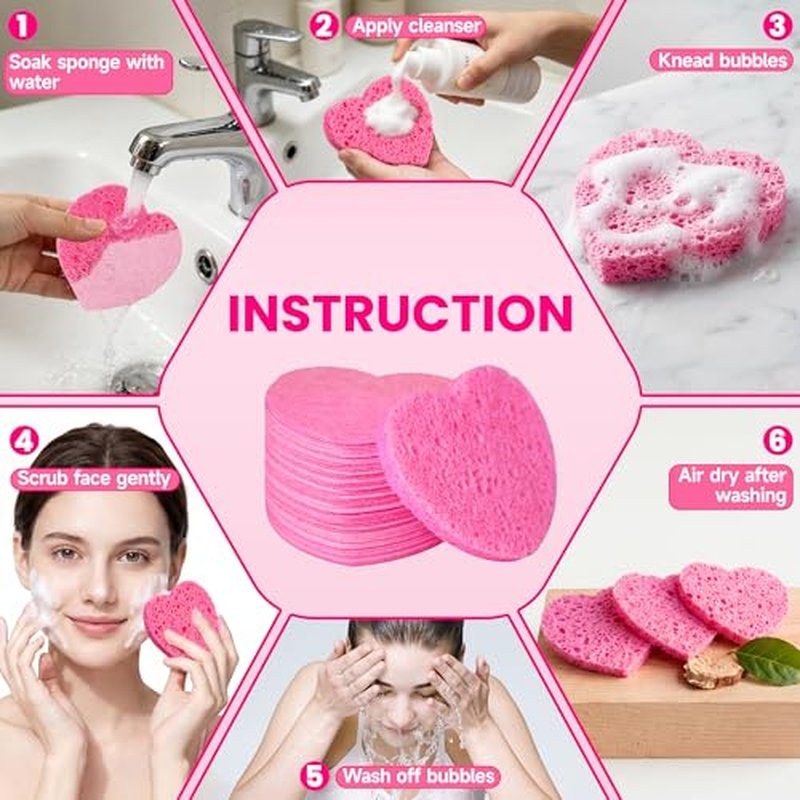 80-Count Heart Shape Natural Cellulose Facial Sponges