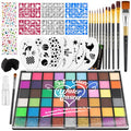 Face Painting Kit for Kids,54 Colors Face Paint Makeup Kit,Non-Toxic Water Activated Facepaint Pallette with Brushes,Stencils,Sponge,Gems,For Halloween,Christmas Carnival, Party,cosplay ctc.