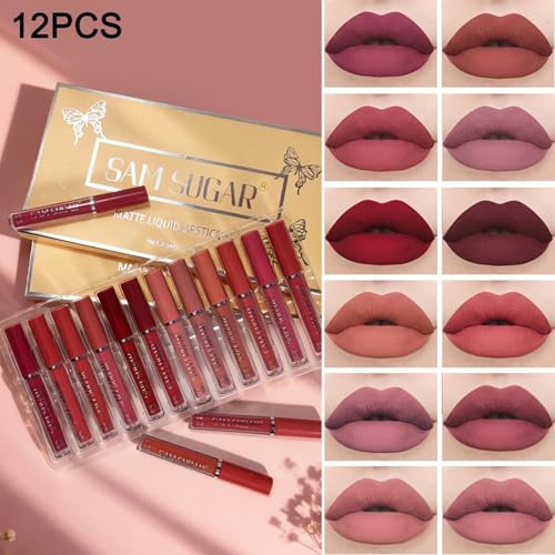 MooGlamor 12-Piece Matte Liquid Lipstick Set - Long-Lasting Hydrating Shades