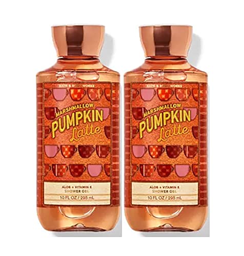 Bath & Body Works Marshmallow Pumpkin Latte Shower Gel Gift Sets 10 Oz 2 Pack (Marshmallow Latte) 20 ounces