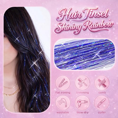 Blue Hair Tinsel Kit - 48 Inch 3200 Strands with Tools