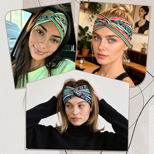 Boho Headbands for Women, 4-Pack Wide Stretch Hair Bands