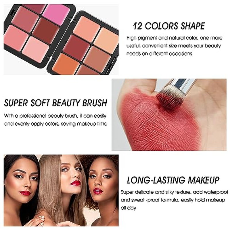 LSxia 12-Color Cream Blush Palette Kit with Brush