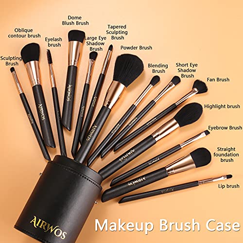 AirWos¢ç 14 Pcs Professional Makeup Brush Set with Case - Synthetic Foundation, Powder, Eyeshadow, Concealer Brushes with Pearl Flash Handles