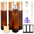 PrettyCare 4 Pack 10ml Amber Glass Oil Roller Bottles