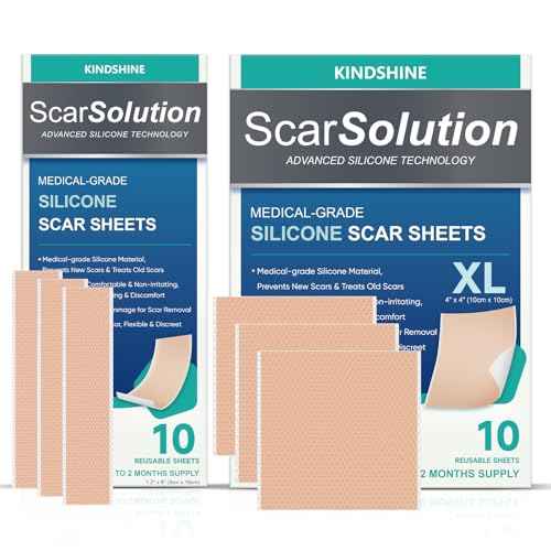 Medical Grade Silicone Scar Sheets, 20 Count (10x4 x4+10x1.2 x6) Dual-Size Scar Treatment for Surgical, Burn, Hypertrophic & Keloid Scars, Breathable & Discreet Strips