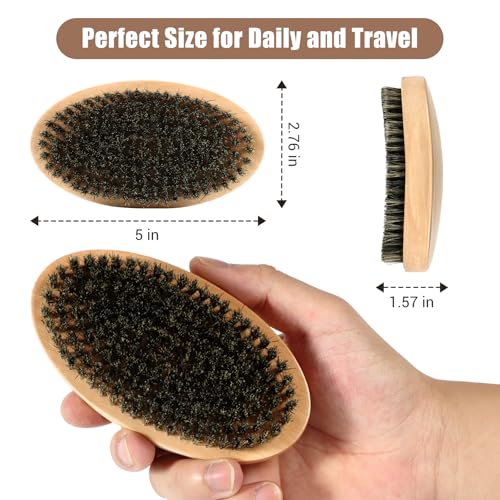 Myselect Wood Curved 360 Wave Brush for Men - Medium Hard Boar Bristle Hair Styling Tool