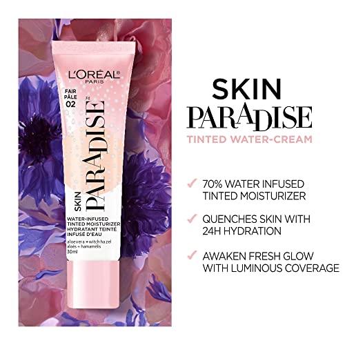 L'Oreal Paris Skin Paradise Water-infused Tinted Moisturizer with Broad Spectrum SPF 19 sunscreen lightweight, natural coverage up to 24h hydration for a fresh, glowing complexion, Deep 01, 1 fl oz