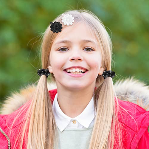 72 Pcs Hair Accessories Set - Barrettes, Hair Balls, Self Hinge Ties, Bubble Bows, Flowers, Plastic Clips for Girls, Baby, Toddler (Black, White, Clear)