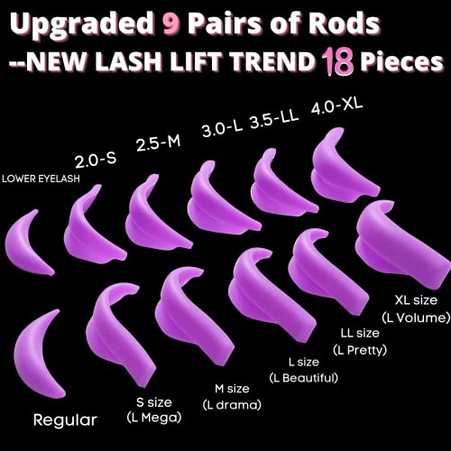 Lash Lift Pads Kit - 18pc Eyelash Perm Silicone Rods 9 Sizes