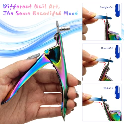 Rainbow Acrylic Nail Cutter with Magnet Size Adjuster & Measurement - Professional Nail Trimmer