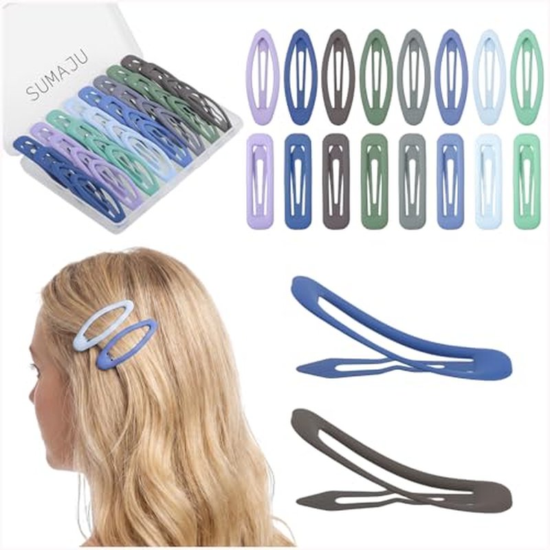 32 Pc 2-Inch Snap Hair Clips, Rectangular & Oval, Metal Barrettes