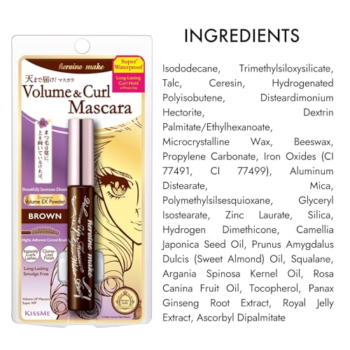 KISSME Heroine Make Volume UP Mascara Super WP, Super Long-Lasting! Volume & Curl Mascara, Brown