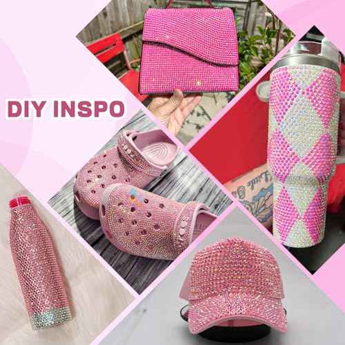 20000Pcs Pink Rhinestones for Bedazzling with B7000 Jewelry Glue, Resin Rhinestones for Crafting Crafts DIY, Bedazzler Kit Gems for Clothing Shoes Tumblers Fabric Nail Art Assorted Size 3/4/5/6mm