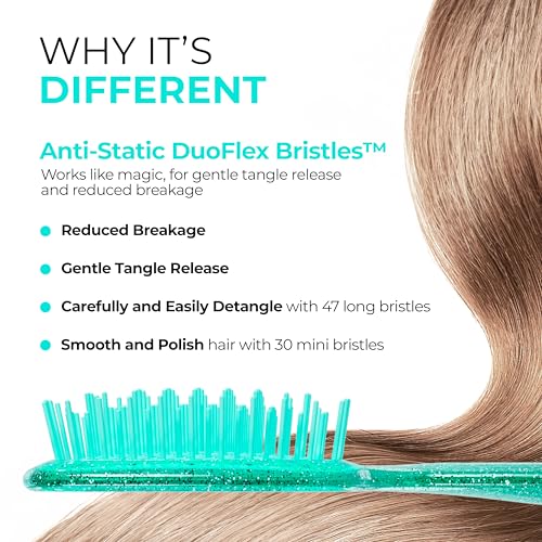 FHI Heat UNbrush Detangling Brush for Pain-Free Brushing on All Wet or Dry Hair Types — Durable DuoFlex Anti-Static Bristles, Lightweight Handle, Vented Hair Brush, Turquoise Green