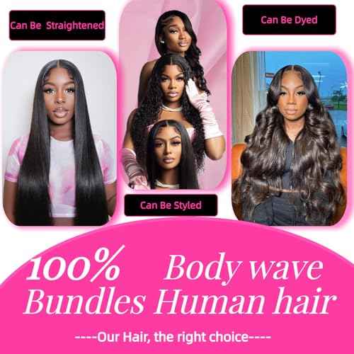 3 Brazilian Bundles Human Hair Body Wave Bundles 12a 100% Unprocessed Virgin Hair Bundle Deals Human Hair Weave Bundle Human Hair Extensions For Woman Natural Black Color 12 14 16 Inch