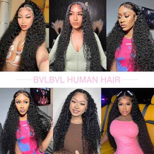 BVLBVL 28 Inch 13x6 Deep Wave Lace Front Wigs Human Hair 180 Density Curly Human Hair Wig HD Lace Frontal Wig Pre Plucked, Real Human Hair No Synthetic Blend No Tangle No Shedding Triple Lifespan 3X