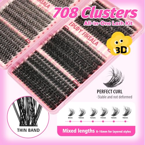 Volume Lash Clusters Kit 708pcs DIY Eyelash Extensions 8-16mm