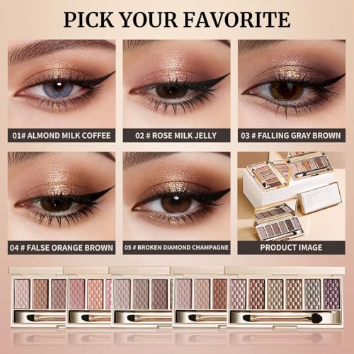 Neutral Pink Brown Eyeshadow Palette - 6 Colors with Mirror