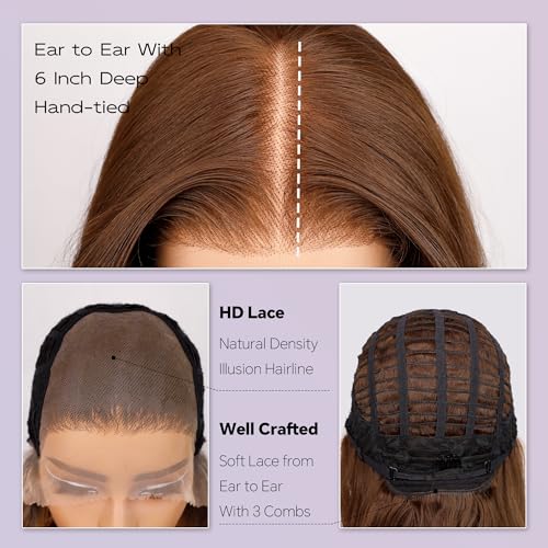 BLL Chocolate Brown Lace Front Wig, Synthetic 13x6 HD Lace Front Wigs Body Wave Glueless Brown Pre-Plucked Natural Density Free Part Lace Front Wig