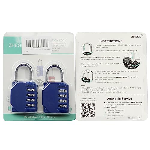 ZHEGE Combination Lock 2 Pack, 4 Digit Padlock for Gym, Employee, School, Fence. Hasp Cabinet & Storage - Set Your Own Keyless Resettable Combo