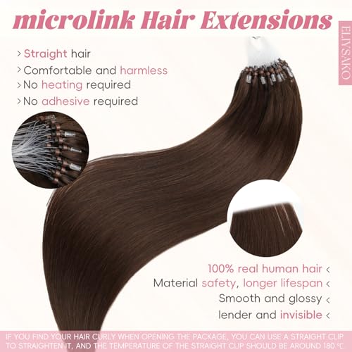 Microlink Hair Extensions Human Hair Chocolate Brown 16inch 50g/pack Micro Loop Microbead Hair Extensions Real Smooth Human Hair Cold Fusion For Women