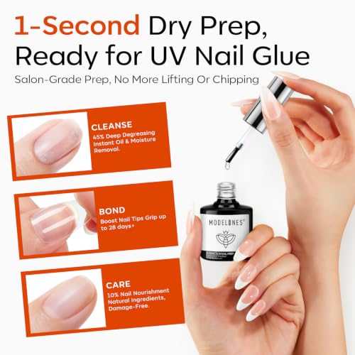 Modelones Nail Gel Glue & Dehydrator Primer Kit - Professional Nail Prep Set with UV Curing