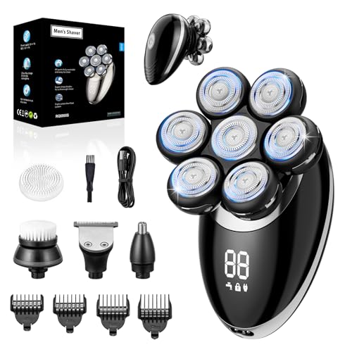 Premium 7D Head Shavers for Bald Men - 5-in-1 Detachable Electric Shaver with Floating Blades, Wet/Dry Waterproof Head Shaving Kit with USB Charging for Ultra-Smooth Shaving Experience