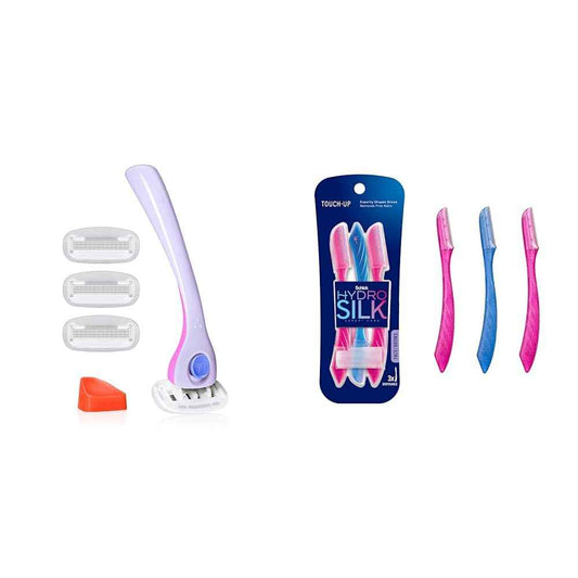 Billie Razors for Women Shave Kit with 5-Blade Razors + 4 Refills + Magnetic Holder Bundle with Schick Hydro Silk Dermaplaning Tool with Precision Cover, 3ct