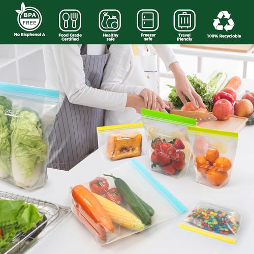 Reusable Half Gallon Freezer Storage Bags 20 Pack - Dishwasher & Microwave Safe