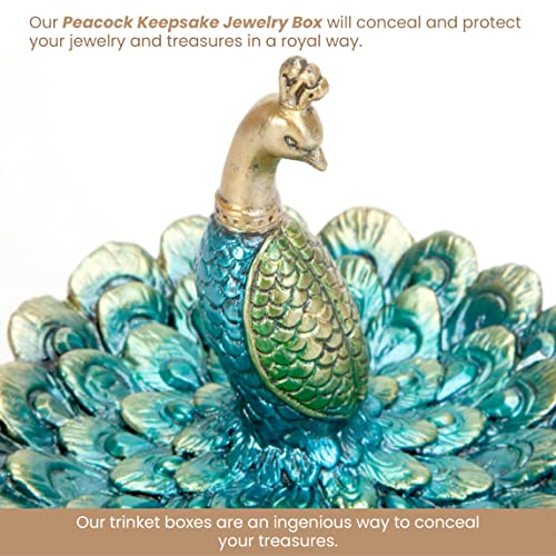Peacock Jewelry Box for Women - Vintage Small Keepsake Box