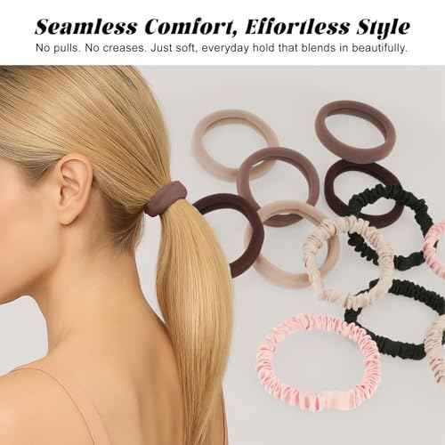 12Pcs Silk Scrunchies Hair Ties Set, No Damage Cotton Seamless Hair Bands for Women & Girls, 2.36 Inches Large Nylon Ponytail Holders