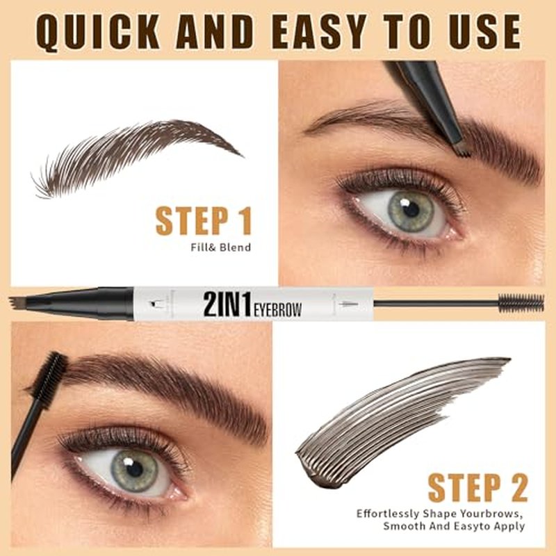 2-in-1 Micro Brow Pen and Mascara - 4-Fork Eyebrow Pencil