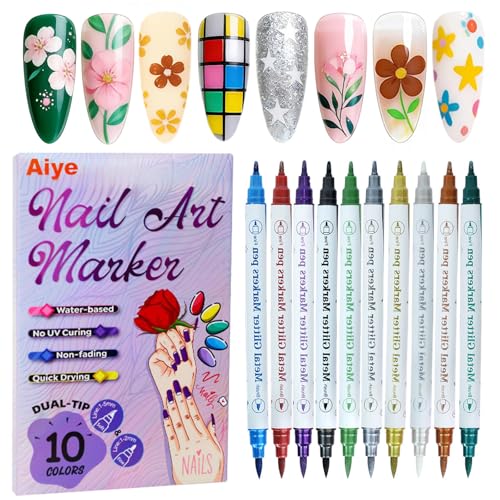 Metallic Nail Art Pens Set, 10 Colors Dual-Tip